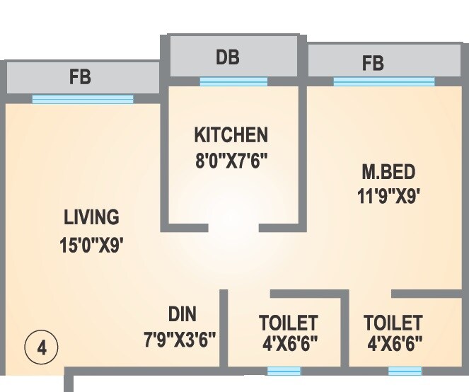 Floor plan of 1 BHK 780 Sq. Ft. Apartment in Agarwal Lifestyle, Palghar