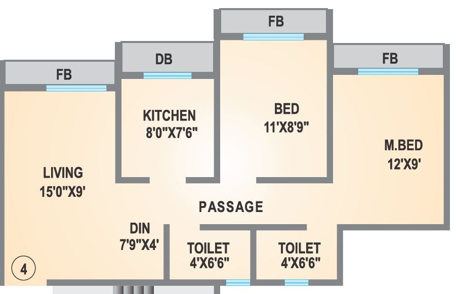 Floor plan of 2 BHK 865 Sq. Ft. Apartment in Agarwal Lifestyle, Palghar