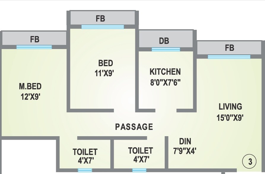 Floor plan of 2 BHK 870 Sq. Ft. Apartment in Agarwal Lifestyle, Palghar