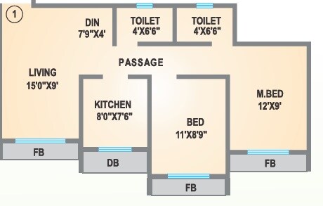 Floor plan of 2 BHK 880 Sq. Ft. Apartment in Agarwal Lifestyle, Palghar