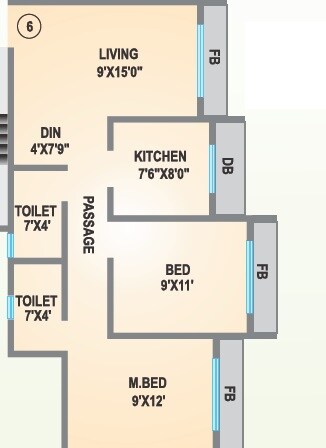 Floor plan of 2 BHK 890 Sq. Ft. Apartment in Agarwal Lifestyle, Palghar