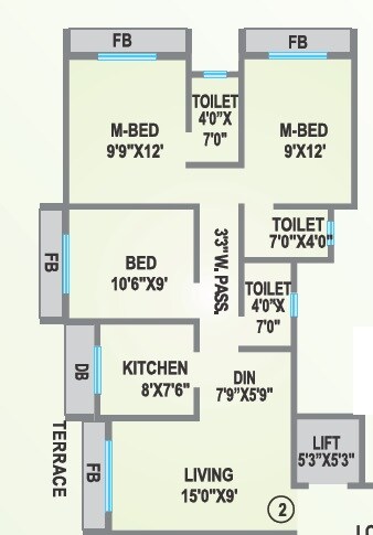 Floor plan of 3 BHK 1150 Sq. Ft. Apartment in Agarwal Lifestyle, Palghar