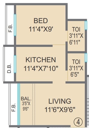 Floor plan of 1 BHK 352 Sq. Ft. Apartment in Agarwal Paramount, Palghar