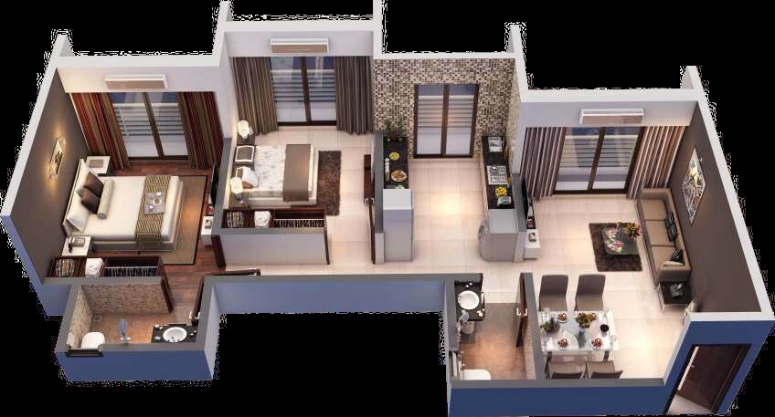 Floor plan of 2 BHK 525 Sq. Ft. Apartment in Agarwal Paramount, Palghar