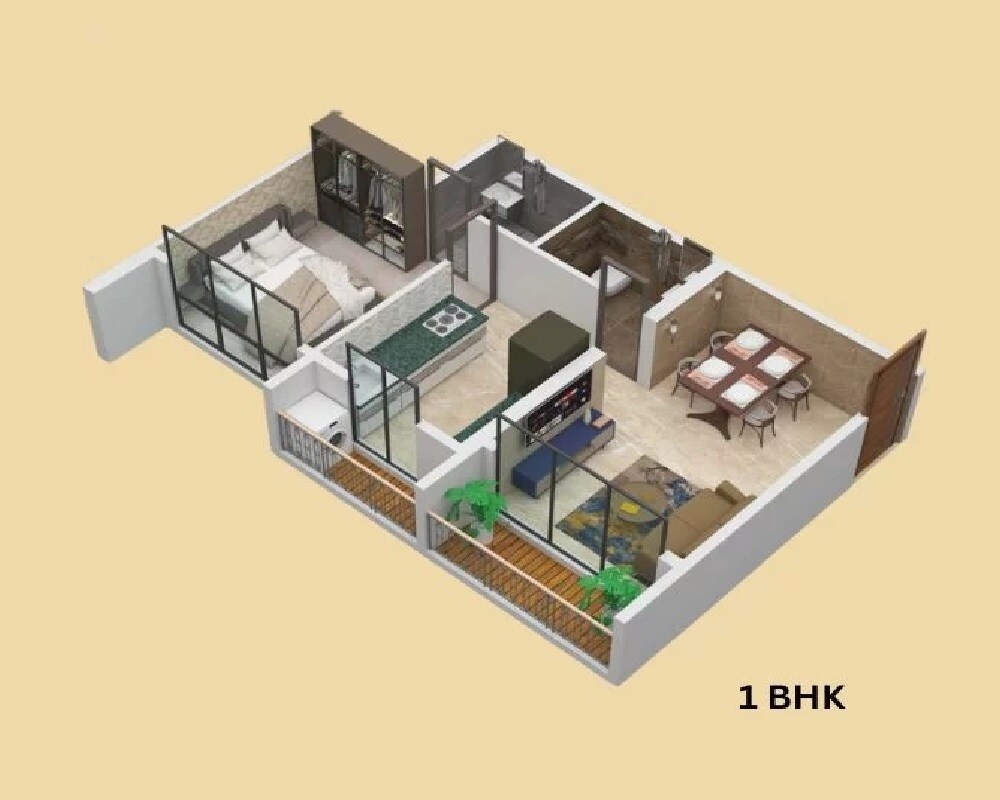 Floor plan of 1 BHK 407 Sq. Ft. Apartment in Agarwal Skyrise, Palghar