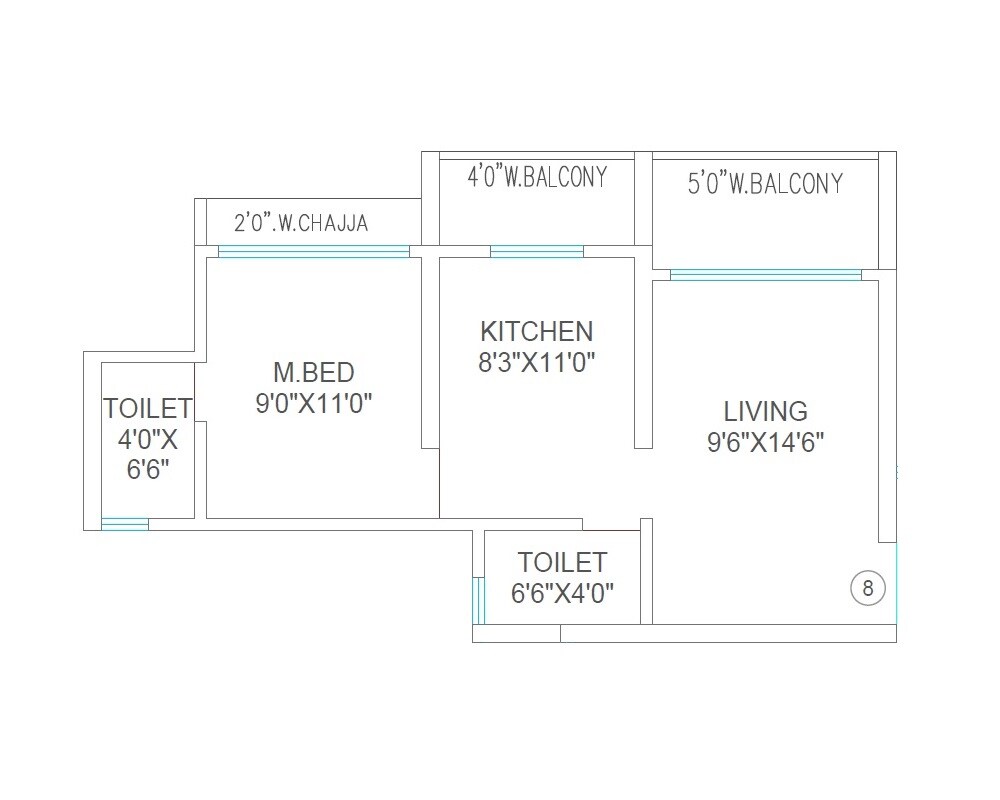 Floor plan of 1 BHK 416 Sq. Ft. Apartment in Agarwal Skyrise, Palghar