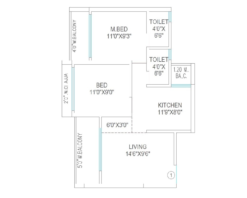 Floor plan of 2 BHK 684 Sq. Ft. Apartment in Agarwal Skyrise, Palghar