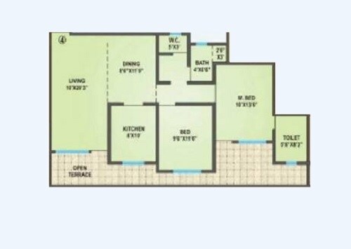 Floor plan of 2 BHK 747 Sq. Ft. Apartment in Agarwal Yashwant Heights, Palghar