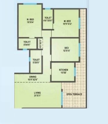 Floor plan of 3 BHK 861 Sq. Ft. Apartment in Agarwal Yashwant Heights, Palghar