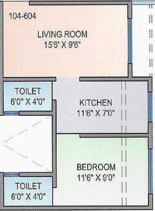 Floor plan of 1 BHK 380 Sq. Ft. Apartment in Ahir Gokul, Palghar