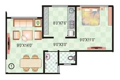Floor plan of 1 BHK 500 Sq. Ft. Apartment in Ajay Raj Complex, Palghar
