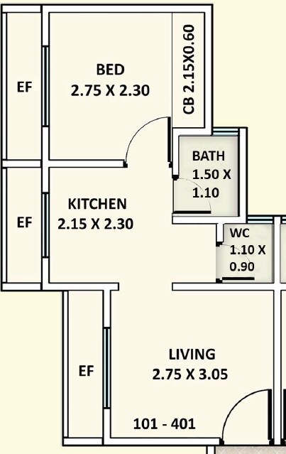 Floor plan of 1 BHK 280 Sq. Ft. Apartment in Ajmera Vishwa Nagri, Palghar