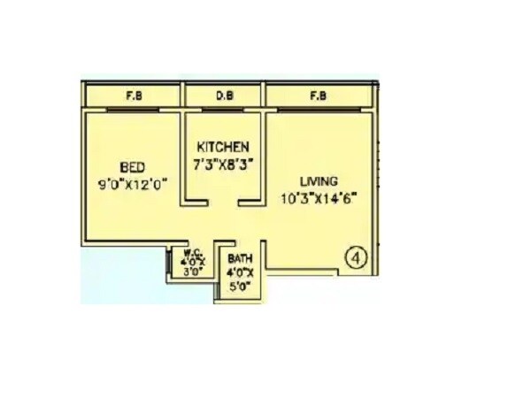 Floor plan of 1 BHK 414 Sq. Ft. Apartment in Akanksha Nidan Empire, Palghar