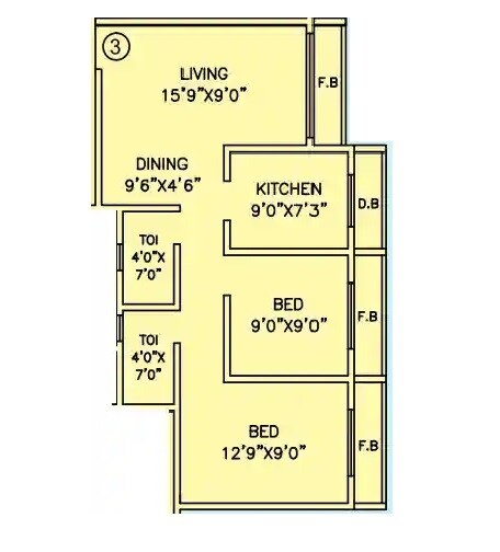 Floor plan of 2 BHK 550 Sq. Ft. Apartment in Akanksha Nidan Empire, Palghar