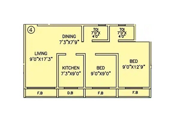 Floor plan of 2 BHK 570 Sq. Ft. Apartment in Akanksha Nidan Empire, Palghar
