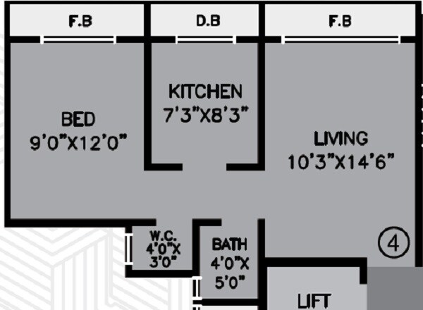 Floor plan of 1 BHK 310 Sq. Ft. Apartment in Akansha Nidan Empire, Palghar