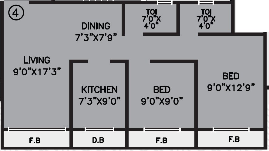 Floor plan of 2 BHK 616 Sq. Ft. Apartment in Akansha Nidan Empire, Palghar