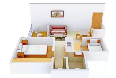 Floor plan of 1 BHK 490 Sq. Ft. Apartment in Amal Maple, Palghar