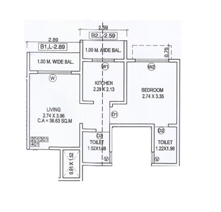 Floor plan of 1 BHK 362 Sq. Ft. Apartment in Aman Anand Vihar, Palghar