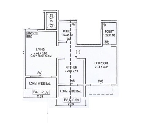 Floor plan of 1 BHK 444 Sq. Ft. Apartment in Aman Anand Vihar, Palghar