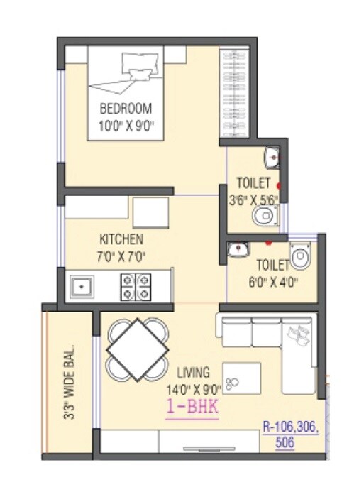 Floor plan of 1 BHK 327 Sq. Ft. Apartment in Anav Aaradhya Pride, Palghar