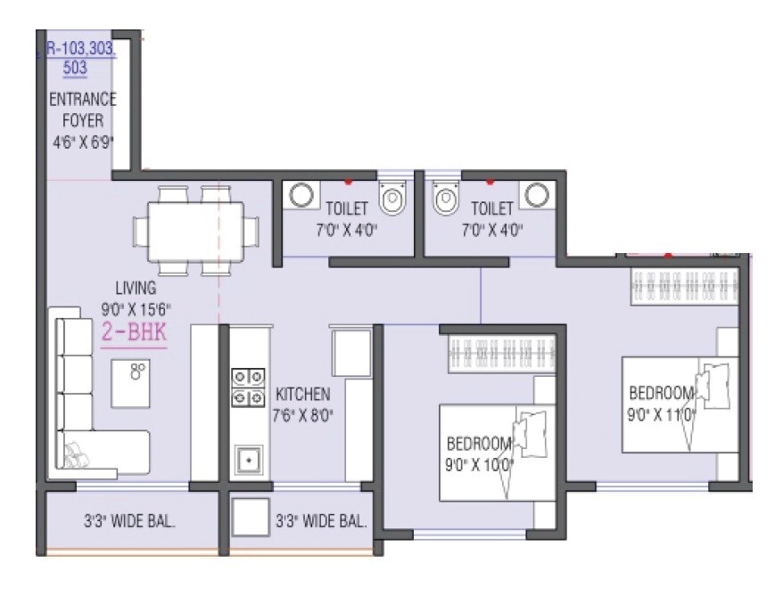 Floor plan of 2 BHK 545 Sq. Ft. Apartment in Anav Aaradhya Pride, Palghar