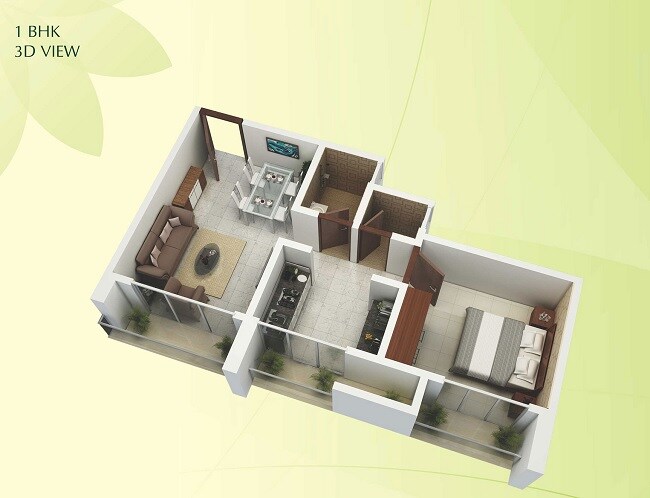 Floor plan of 1 BHK 386 Sq. Ft. Apartment in Anchor Park, Palghar