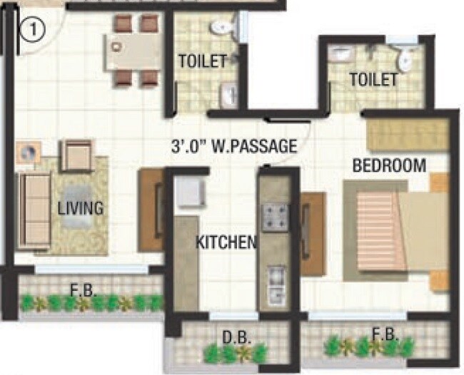 Floor plan of 1 BHK 392 Sq. Ft. Apartment in Anchor Park, Palghar