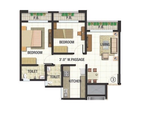 Floor plan of 2 BHK 498 Sq. Ft. Apartment in Anchor Park, Palghar