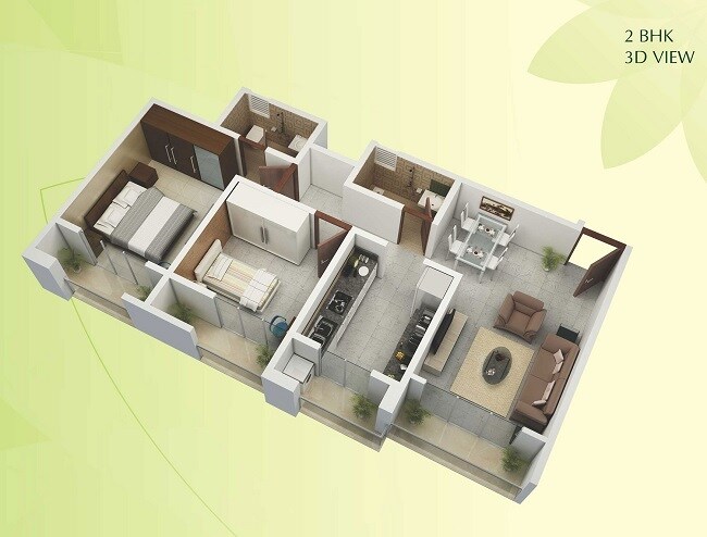 Floor plan of 2 BHK 558 Sq. Ft. Apartment in Anchor Park, Palghar