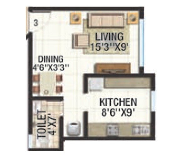 Floor plan of 288 Sq. Ft. Studio in Anchor Park, Palghar
