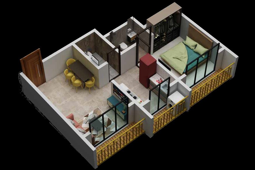 Floor plan of 1 BHK 394 Sq. Ft. Apartment in Ankur Grandeur, Palghar