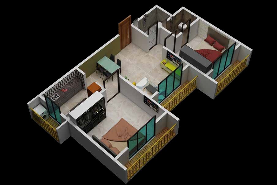 Floor plan of 2 BHK 513 Sq. Ft. Apartment in Ankur Grandeur, Palghar