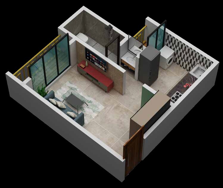 Floor plan of 1 BHK 336 Sq. Ft. Apartment in Ankur Grandeur, Palghar