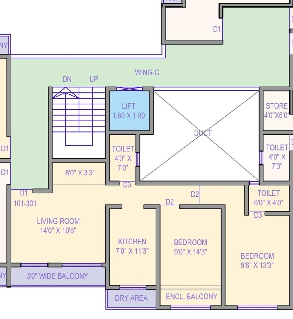Floor plan of 2 BHK 558 Sq. Ft. Apartment in Anmol Landmark, Palghar