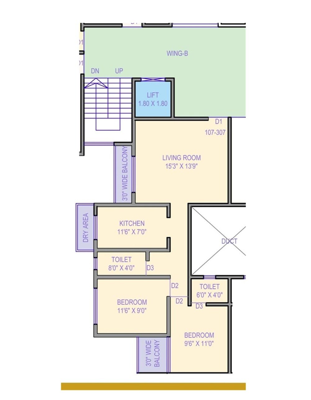 Floor plan of 2 BHK 686 Sq. Ft. Apartment in Anmol Landmark, Palghar