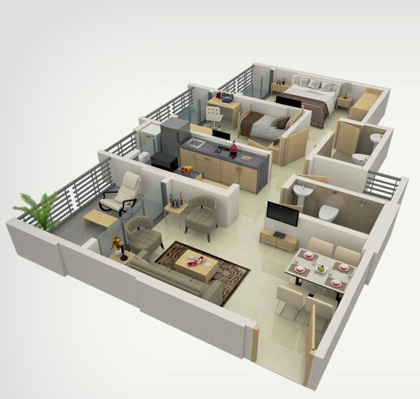 Floor plan of 2 BHK 650 Sq. Ft. Apartment in Anora Residency, Palghar