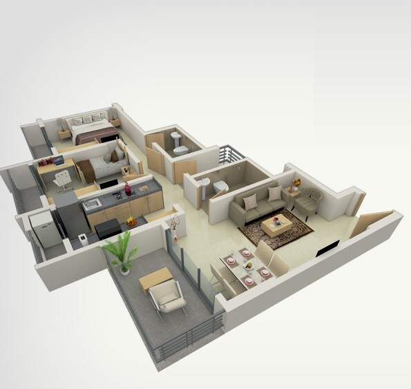 Floor plan of 2 BHK 680 Sq. Ft. Apartment in Anora Residency, Palghar
