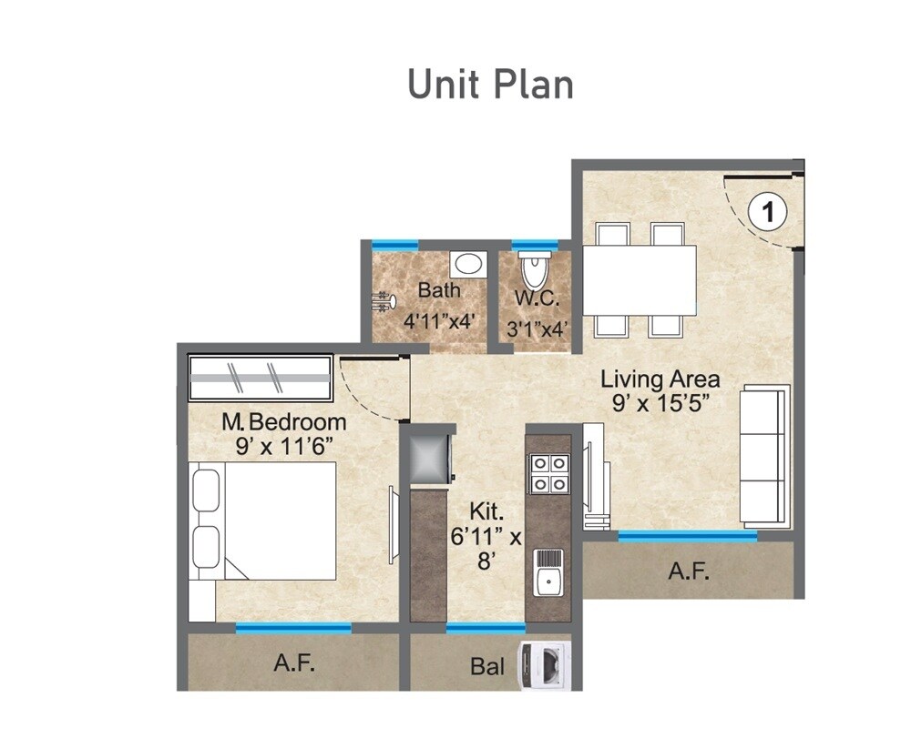 Floor plan of 1 BHK 300 Sq. Ft. Apartment in Apna Shree Gayatri CHS, Palghar