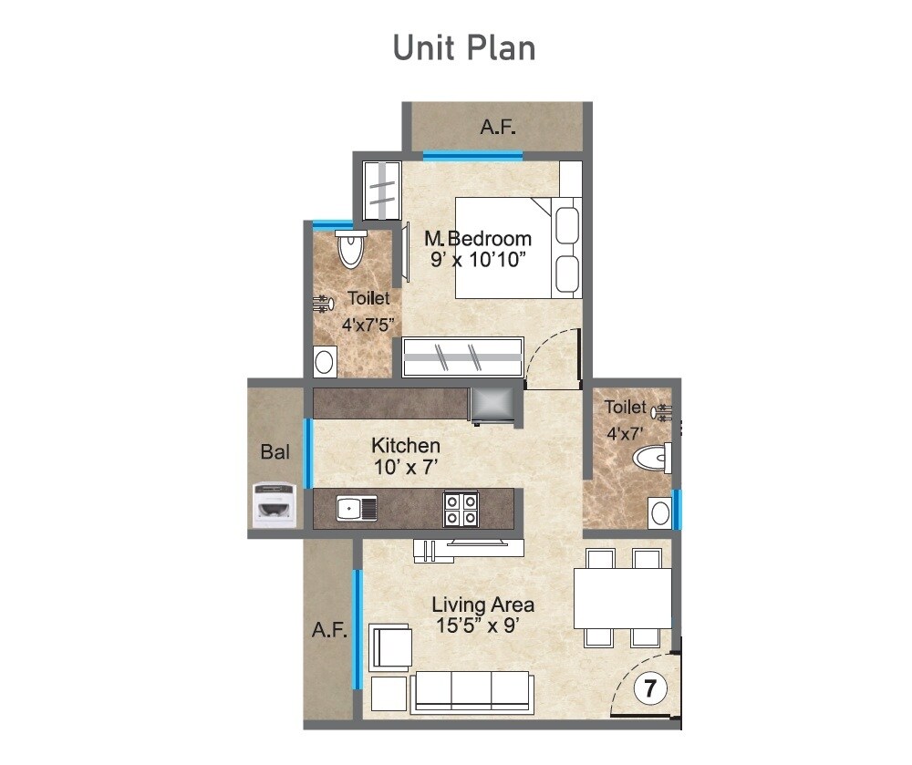 Floor plan of 1 BHK 421 Sq. Ft. Apartment in Apna Shree Gayatri CHS, Palghar