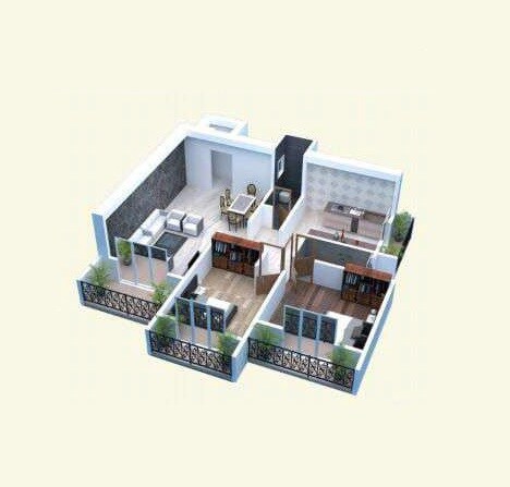 Floor plan of 2 BHK 699 Sq. Ft. Apartment in Archen Aarvi Apartments, Palghar