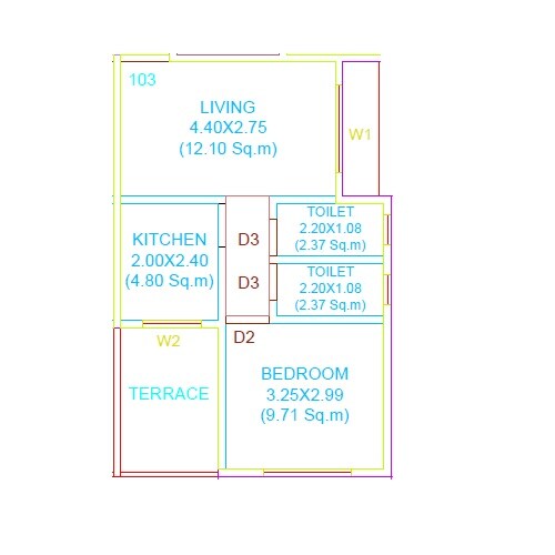 Floor plan of 1 BHK 393 Sq. Ft. Apartment in Arihant Radha Krishna Apartments, Palghar
