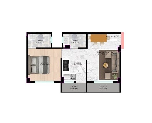 Floor plan of 1 BHK 384 Sq. Ft. Apartment in Arihant Residency, Palghar