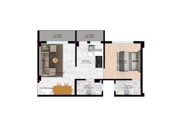 Floor plan of 1 BHK 444 Sq. Ft. Apartment in Arihant Residency, Palghar