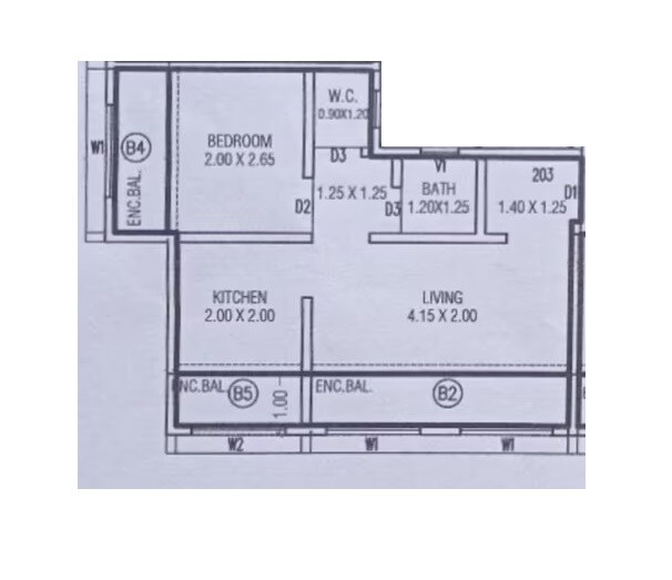 Floor plan of 1 BHK 351 Sq. Ft. Apartment in Arpan Swati Galaxy, Palghar