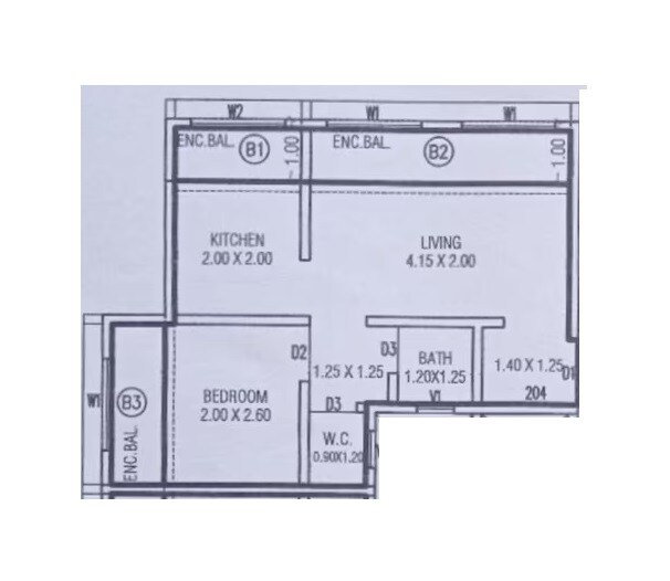 Floor plan of 1 BHK 375 Sq. Ft. Apartment in Arpan Swati Galaxy, Palghar