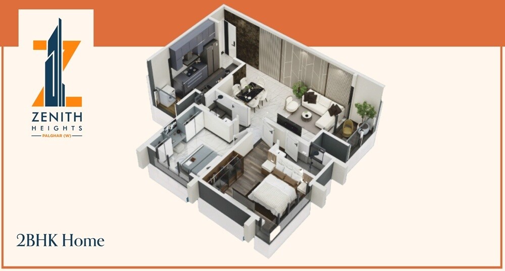 Floor plan of 2 BHK 640 Sq. Ft. Apartment in Arvel Zenith Heights, Palghar