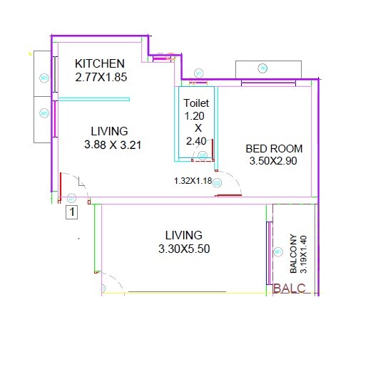 Floor plan of 1 BHK 398 Sq. Ft. Apartment in Arya Durvankur Heights, Palghar