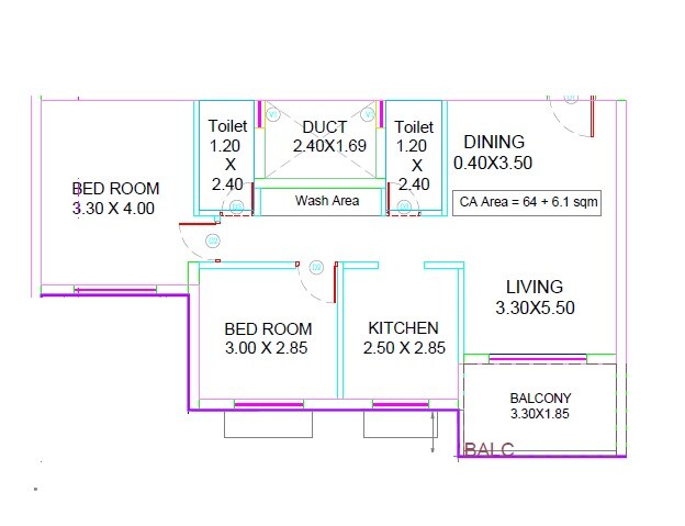 Floor plan of 2 BHK 721 Sq. Ft. Apartment in Arya Durvankur Heights, Palghar