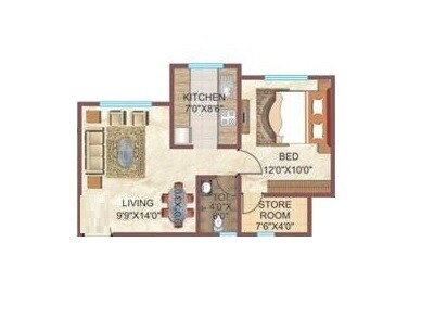 1 BHK 412 Sq. Ft. Apartment
